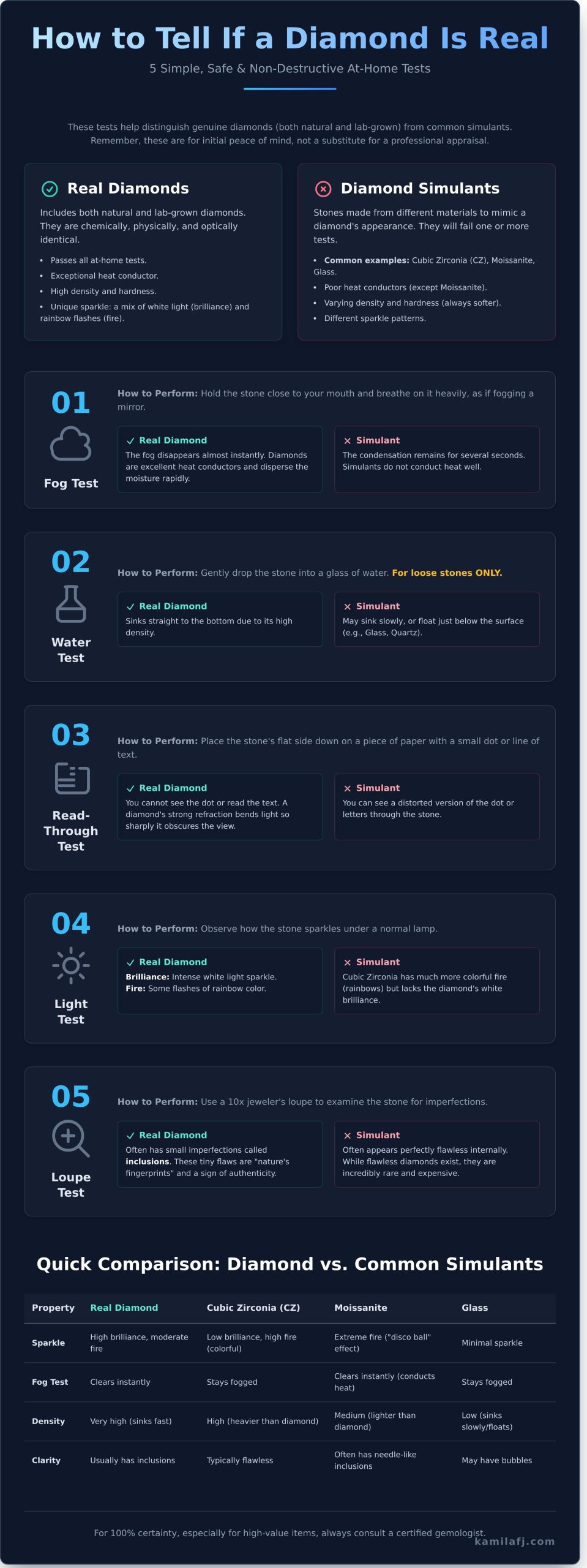 How to Tell if a Diamond Is Real at Home: 7 Simple Tests for 2026 - Infographic